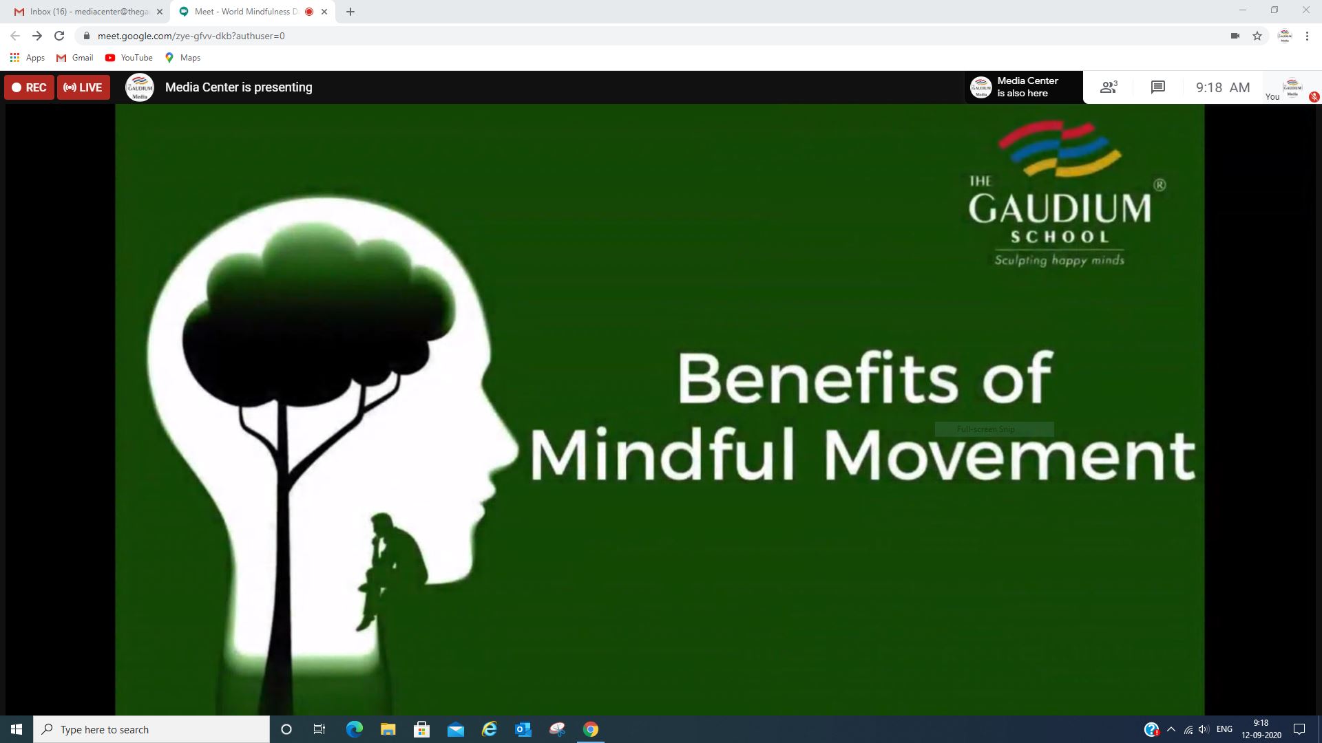 The Gaudium International School Hyderabad World Mindfulness Day 2020 09 20
